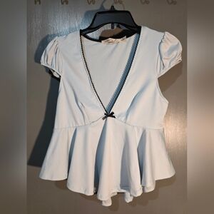 Baby Blue Low V Neck Peplum Top